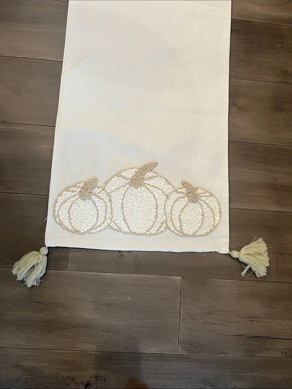 NEW Cream Pumpkin Embroidered Table Runner with Tassels